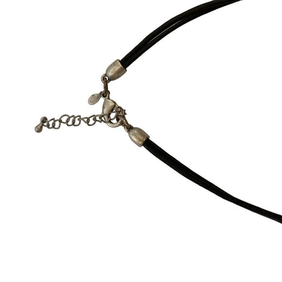 Premier Designs Pendant Necklace Silver Cross Green Shell Inlay Black Cord - Picture 11 of 12